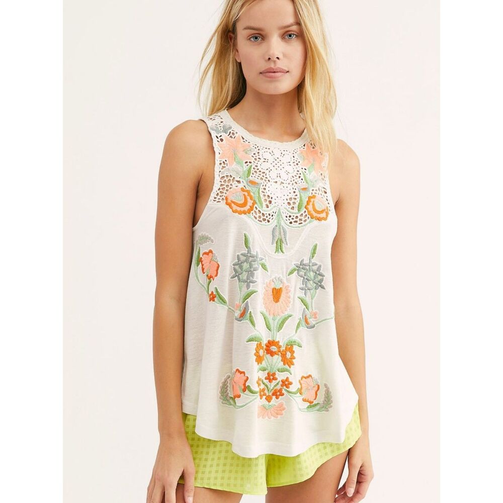 Free People Flower Power Tank Top Crochet Flowy Boho Size S